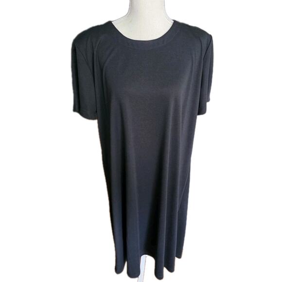 Susan Graver Style XL Black Dress SS NEW Removable Shoulder Pads Liquid Knit USA - Picture 1 of 11